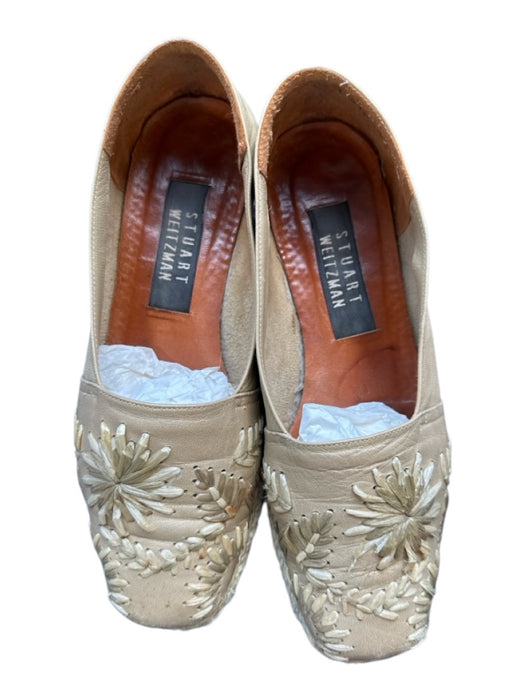 Stuart Weitzman Shoe Size 5.5 Gold & Tan Leather Embroidered Flowers Espadrille Gold & Tan / 5.5