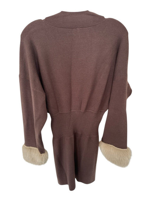 Anthropologie Size L Brown & Tan Viscose Blend Faux Fur Detail Knit Mini Dress Brown & Tan / L