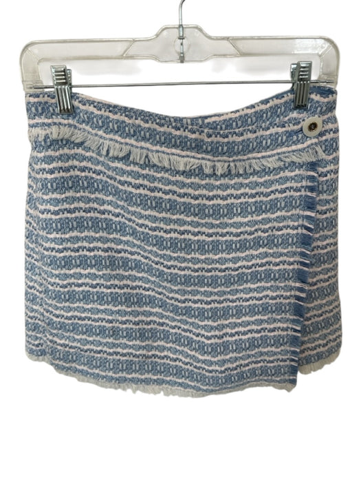 House of Harlow Size 6 Baby Blue Polyester Blend Tweed Fringe Hem Wrap Skirt Baby Blue / 6