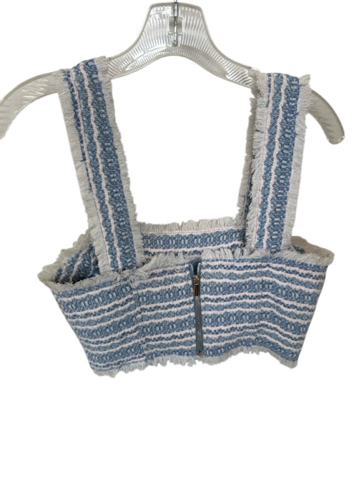 House of Harlow Size 4 Baby Blue Polyester Blend Tweed Fringe Hem Cropped Top Baby Blue / 4