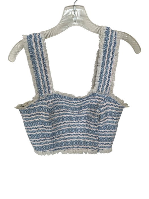 House of Harlow Size 4 Baby Blue Polyester Blend Tweed Fringe Hem Cropped Top Baby Blue / 4