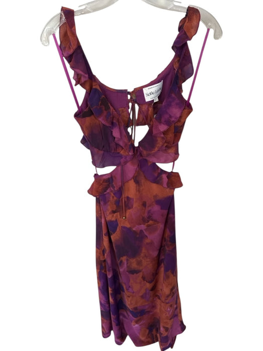 Selfie Leslie Size S Purple & Burnt Orange Polyester Cutout Ruffle Abstract Gown Purple & Burnt Orange / S