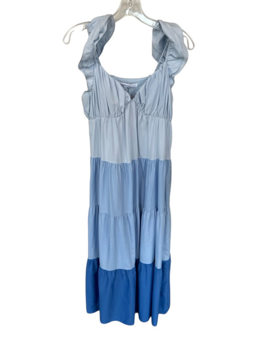 English Factory Size XS Blue Polyester Flutter Sleeves Color Block Maxi Dress Blue / XS