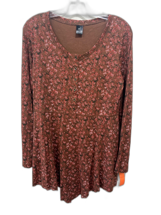 Peruvian Connection Size M Brown & Red Pima Cotton Blend Abstract Floral Dress Brown & Red / M