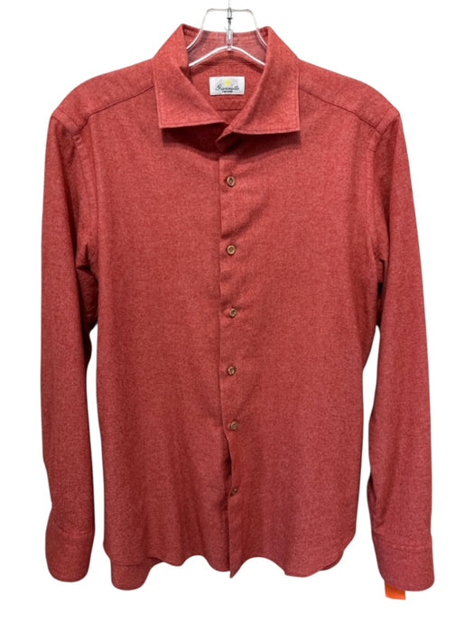 Giannetto Size L Red Cotton Solid Button up Men's Long Sleeve Shirt Red / L