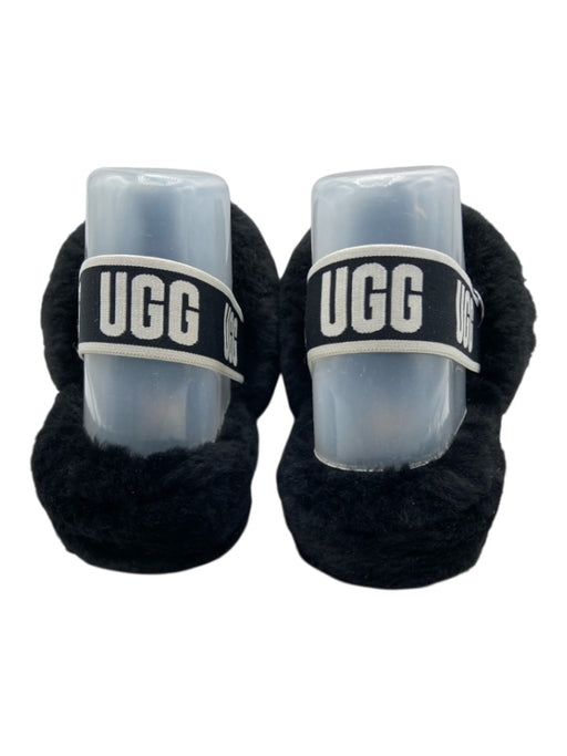 Ugg Shoe Size 8 Black Faux Sherpa Heel Strap Elastic Peep Toe Sandals Black / 8