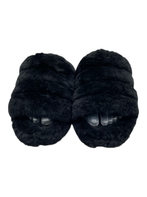 Ugg Shoe Size 8 Black Faux Sherpa Heel Strap Elastic Peep Toe Sandals Black / 8