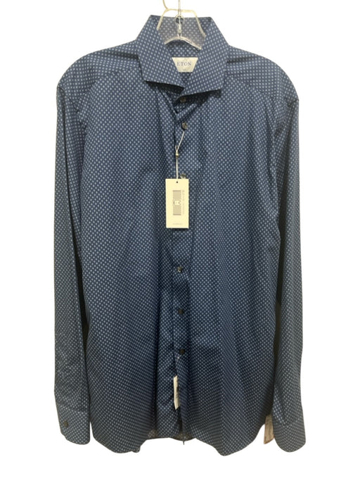 Eton NWT Size 16 Blue & White Cotton All Over Print Men's Long Sleeve Shirt Blue & White / 16