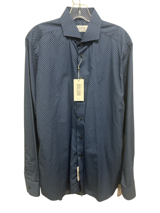 Eton NWT Size 16 Blue & White Cotton All Over Print Men's Long Sleeve Shirt Blue & White / 16
