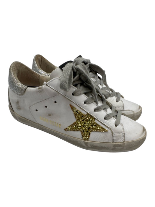 Golden Goose Shoe Size 35 White, Gold, Silver Leather Glitter Star Sneakers White, Gold, Silver / 35