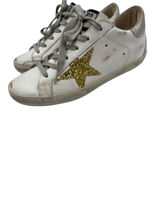 Golden Goose Shoe Size 35 White, Gold, Silver Leather Glitter Star Sneakers White, Gold, Silver / 35