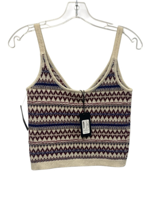Rag & Bone Size XS Cream, Red, Purple Wool Fair Isle V Neck Sleeveless Top Cream, Red, Purple / XS