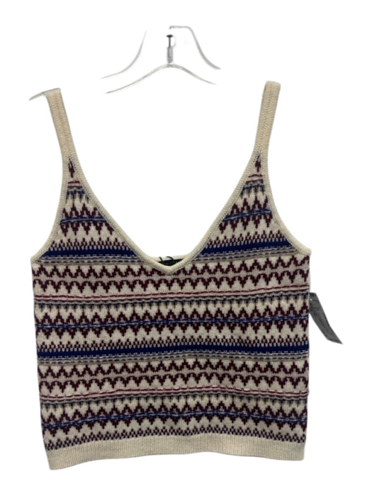 Rag & Bone Size XS Cream, Red, Purple Wool Fair Isle V Neck Sleeveless Top Cream, Red, Purple / XS