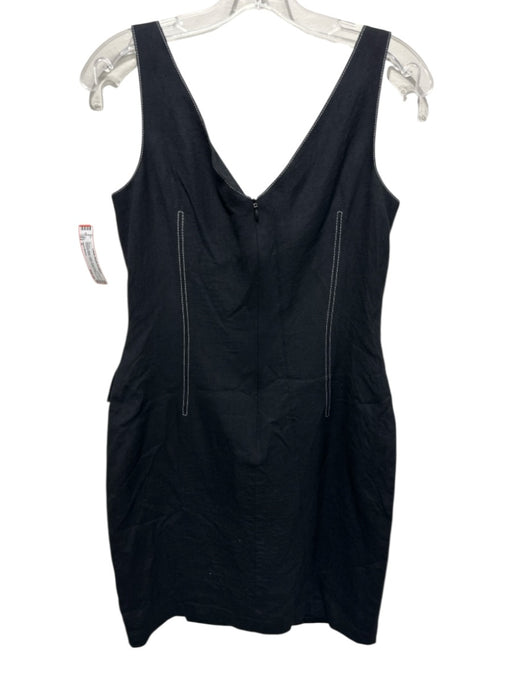 David Meister Size 6 Black & White Linen Sleeveless Contrast Stitch V Neck Dress Black & White / 6