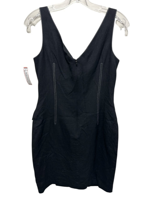 David Meister Size 6 Black & White Linen Sleeveless Contrast Stitch V Neck Dress Black & White / 6