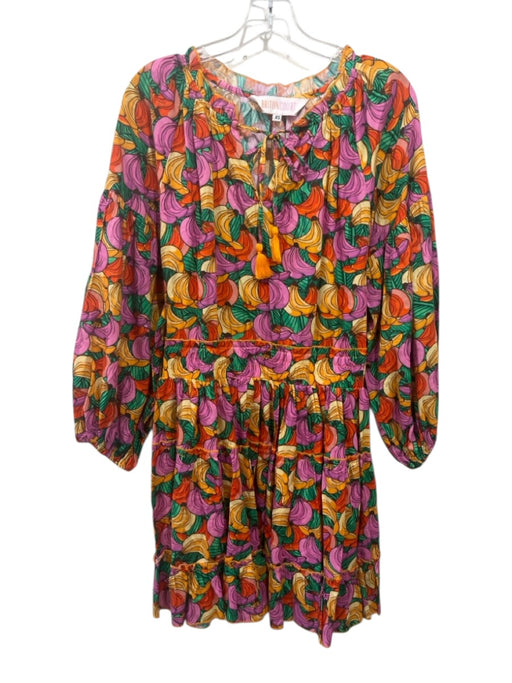 Briton Court Size XS Purple, Yellow, Multi Cotton Poplin Long puff sleeve Dress Purple, Yellow, Multi / XS