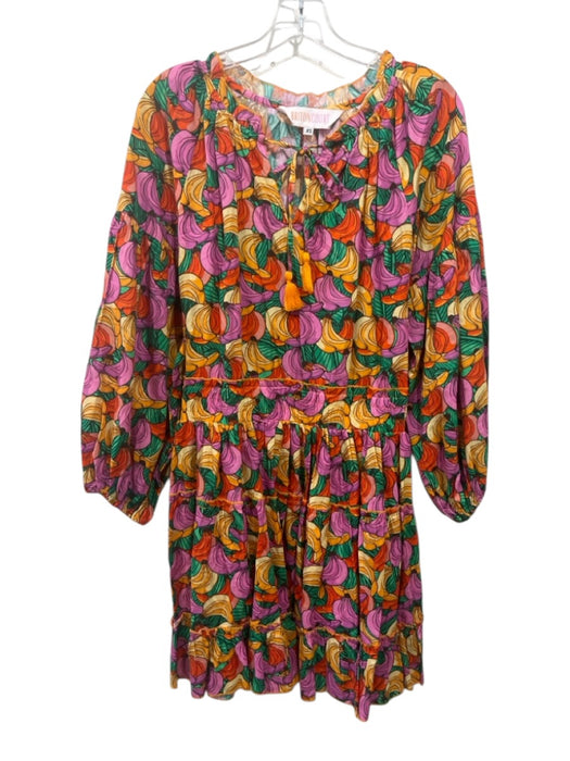 Briton Court Size XS Purple, Yellow, Multi Cotton Poplin Long puff sleeve Dress Purple, Yellow, Multi / XS