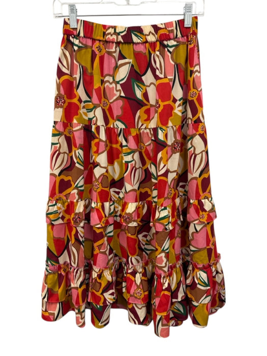 Walter Baker Size S Red & Multi No Fabric Tag Elastic Waistband Tiered Skirt Red & Multi / S