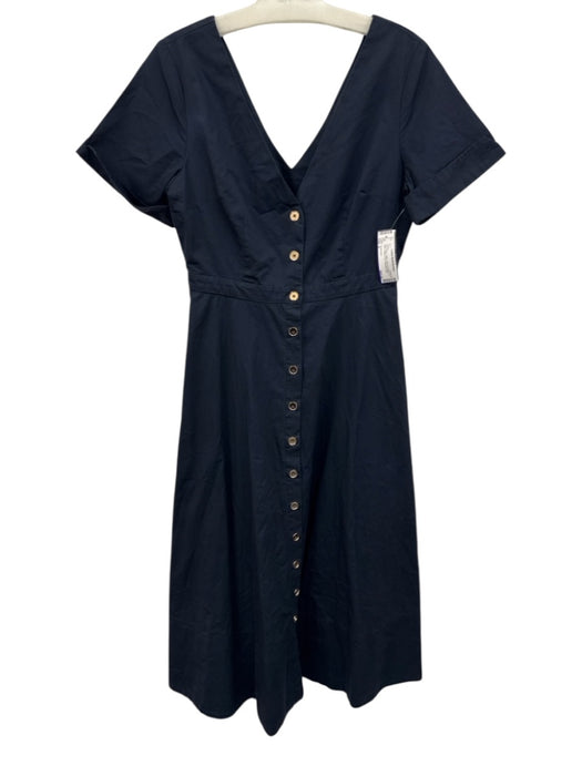 Tuckernuck Size S Navy Blue Cotton Short Cuff Sleeve V Neck Button Front Dress Navy Blue / S