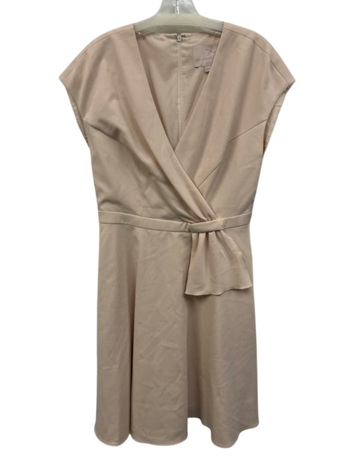 Gal Meets Glam Size 10P Cream Beige Polyester Blend Cap Sleeve Wrap V Neck Dress Cream Beige / 10P