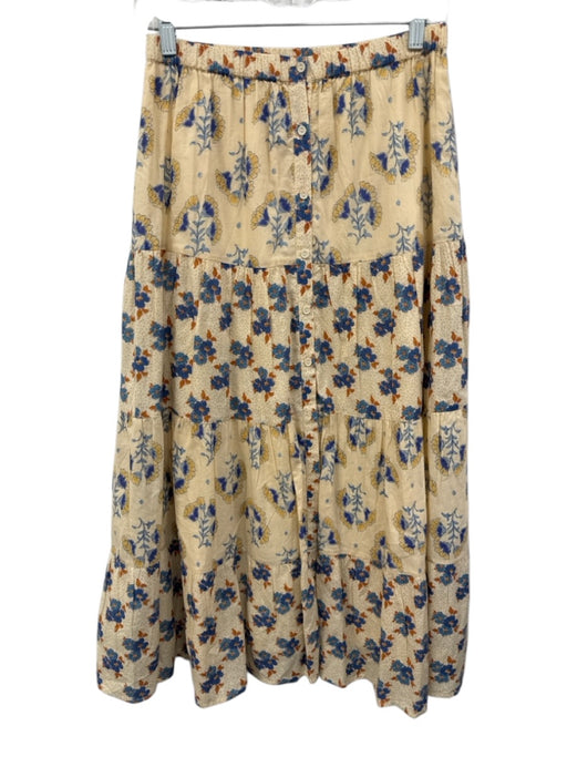 Bila 77 Size S Cream Beige & Blue No Fabric Tag Elastic Waistband Floral Skirt Cream Beige & Blue / S