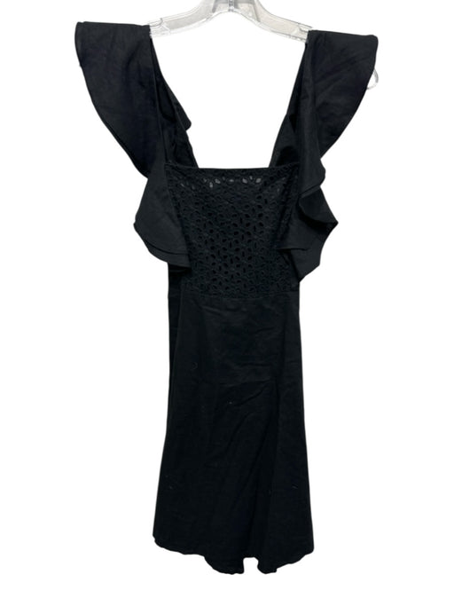 Aqua Size M Black Cotton & Linen Eyelet Ruffle Shoulder Detail Sleeveless Dress Black / M