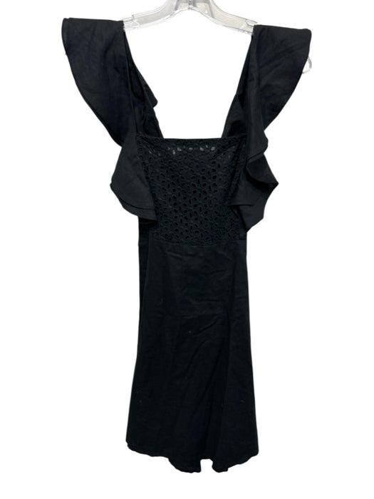 Aqua Size M Black Cotton & Linen Eyelet Ruffle Shoulder Detail Sleeveless Dress Black / M