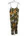 Faherty Size Small Olive & Yellow Linen Blend Floral Spaghetti Strap Jumpsuit Olive & Yellow / Small