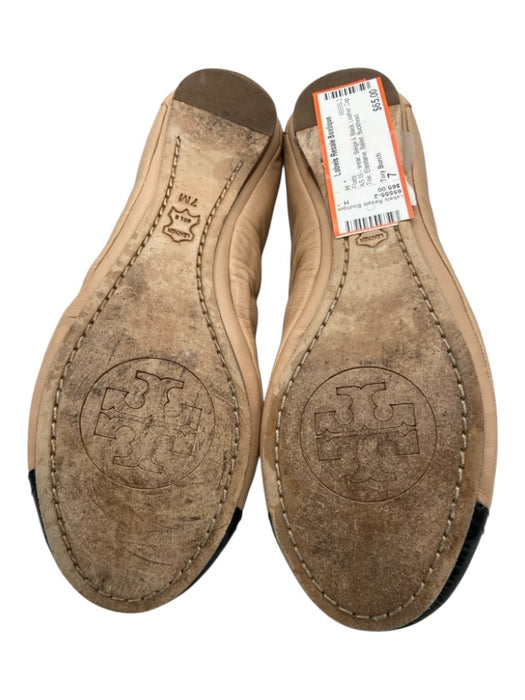Tory Burch Shoe Size 7 Beige & Black Leather Cap Toe Elastane Ballet Flats Beige & Black / 7