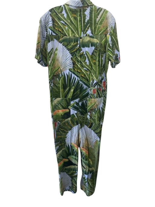 Farm Rio Size S Green, Blue, Orange Linen Blend Palm Frond Print Jumpsuit Green, Blue, Orange / S