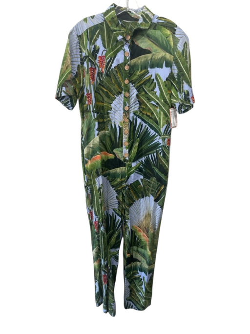 Farm Rio Size S Green, Blue, Orange Linen Blend Palm Frond Print Jumpsuit Green, Blue, Orange / S