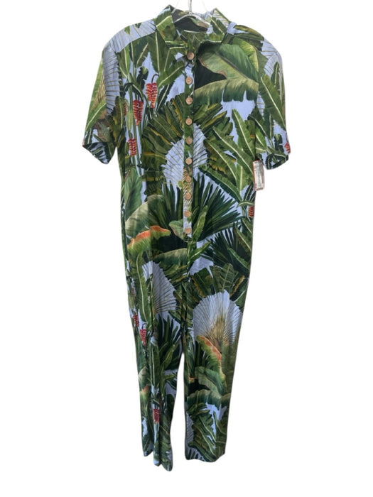 Farm Rio Size S Green, Blue, Orange Linen Blend Palm Frond Print Jumpsuit Green, Blue, Orange / S