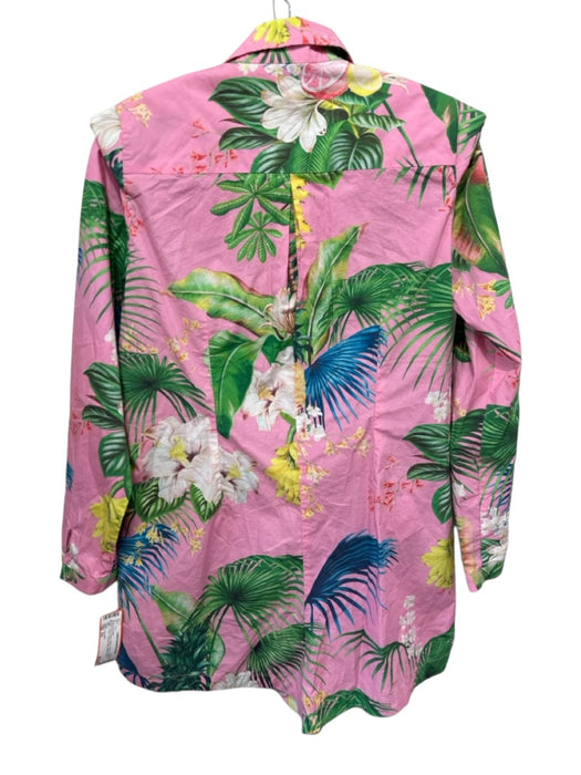 Farm Rio Size XS Pink, Green, Yellow Cotton Shoulder Pads Tropical Sash Romper Pink, Green, Yellow / XS