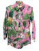 Farm Rio Size XS Pink, Green, Yellow Cotton Shoulder Pads Tropical Sash Romper Pink, Green, Yellow / XS