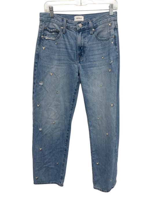 Pistola Size 27 Light Wash & Multi Cotton Mid Rise Zip Fly Hearts Jeans Light Wash & Multi / 27