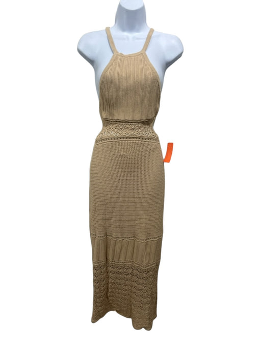 Significant Other Size 4 Beige Viscose & Nylon Crochet Knit Halter Neck Dress Beige / 4