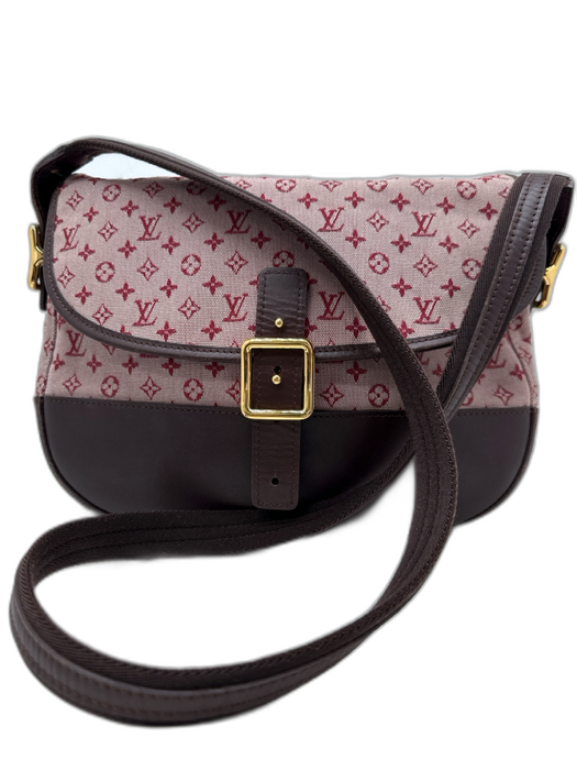Louis Vuitton Brown, Red, Cream Canvas & Leather Buckle clasp LV Monogram Bag Brown, Red, Cream / S