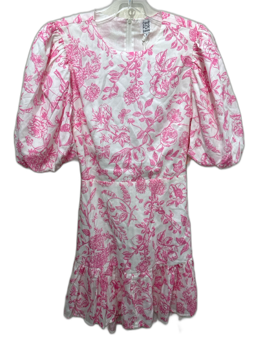 Cake for Dinner Size S Pink & White Lyocell Half Balloon Sleeve Floral Dress Pink & White / S