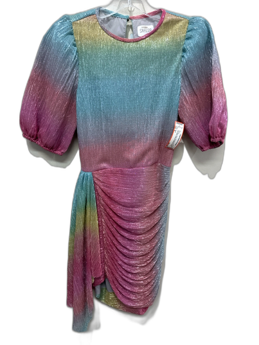 Saylor Size S Pink, Blue, Green Polyester Blend Half Puff Sleeve Rainbow Dress Pink, Blue, Green / S