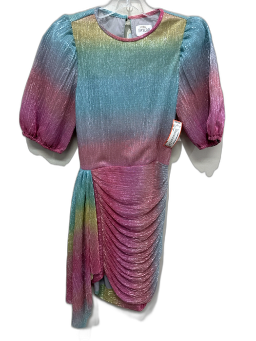 Saylor Size S Pink, Blue, Green Polyester Blend Half Puff Sleeve Rainbow Dress Pink, Blue, Green / S