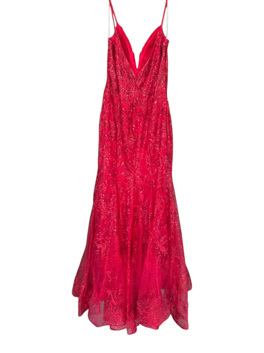 Ellie Wilde Size 14 Red Sequin Spaghetti Strap Sweetheart Neckline Gown Red / 14