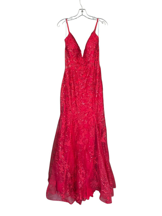 Ellie Wilde Size 14 Red Sequin Spaghetti Strap Sweetheart Neckline Gown Red / 14