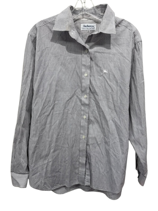 Burberry Size 14 Light Gray & White Cotton Checked Long Sleeve Button Down Top Light Gray & White / 14