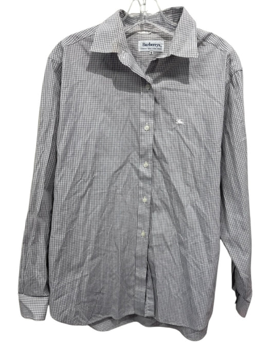 Burberry Size 14 Light Gray & White Cotton Checked Long Sleeve Button Down Top Light Gray & White / 14