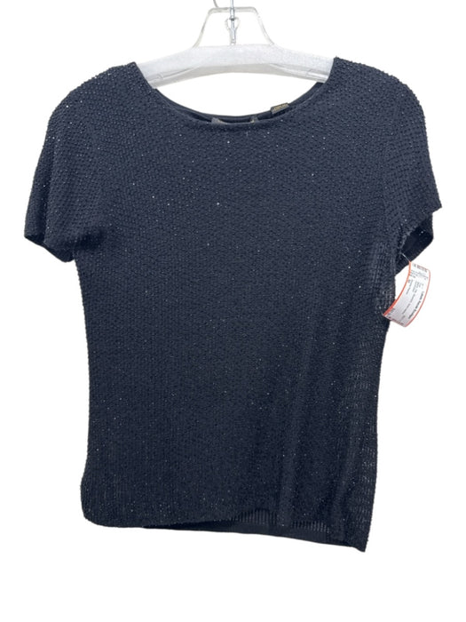 Donna Karan Size M Black Silk Beaded short sleeve Top Black / M