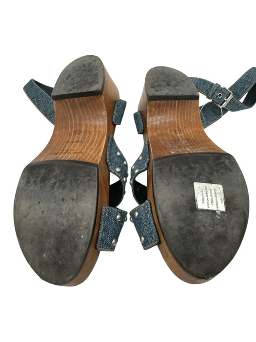 Saint Laurent Shoe Size 40.5 Blue & Brown Denim Wooden Sole Studded Sandals Blue & Brown / 40.5