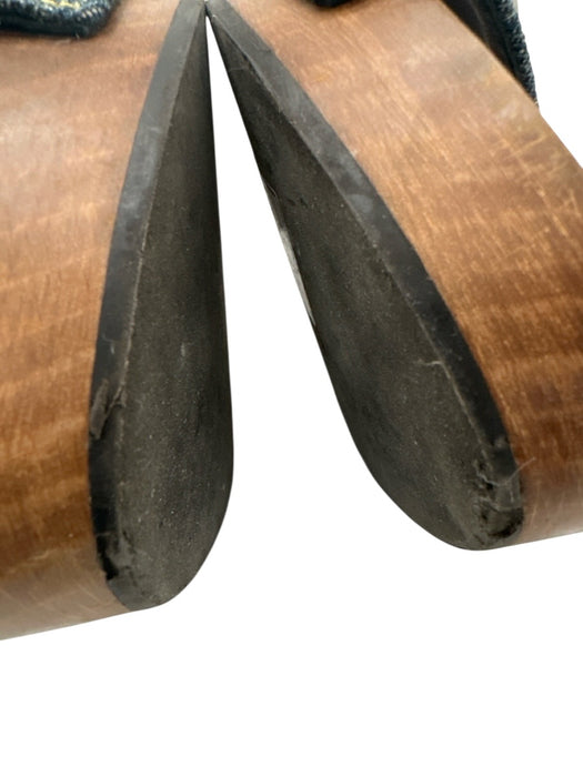 Saint Laurent Shoe Size 40.5 Blue & Brown Denim Wooden Sole Studded Sandals Blue & Brown / 40.5