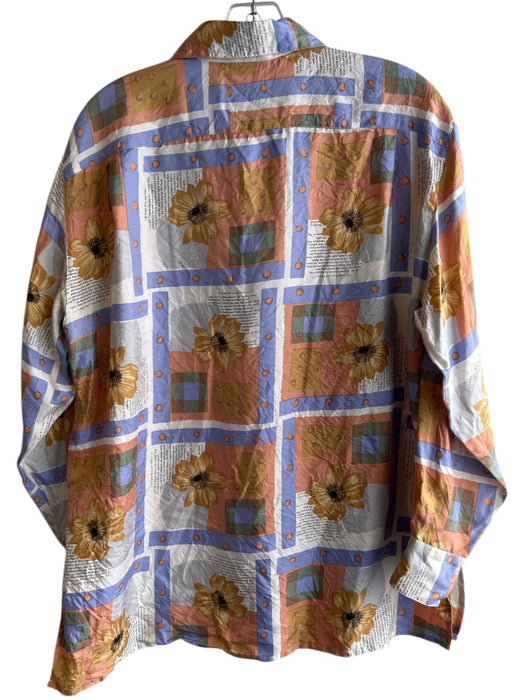 Rodier Size Est M Blue, Aqua & Multi Silk Button Down Long Sleeve Collared Top Blue, Aqua & Multi / Est M