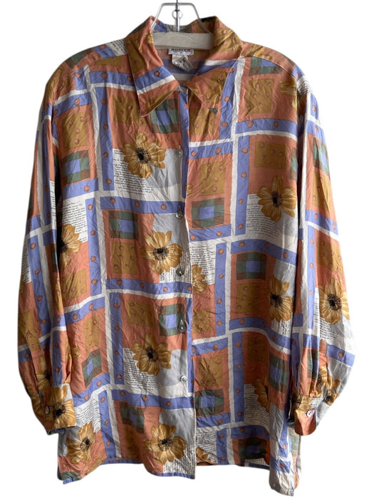 Rodier Size Est M Blue, Aqua & Multi Silk Button Down Long Sleeve Collared Top Blue, Aqua & Multi / Est M