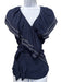 Tory Burch Size 6 Navy Blue & White Viscose Blend Ruffle Cap Sleeve Wrap Top Navy Blue & White / 6